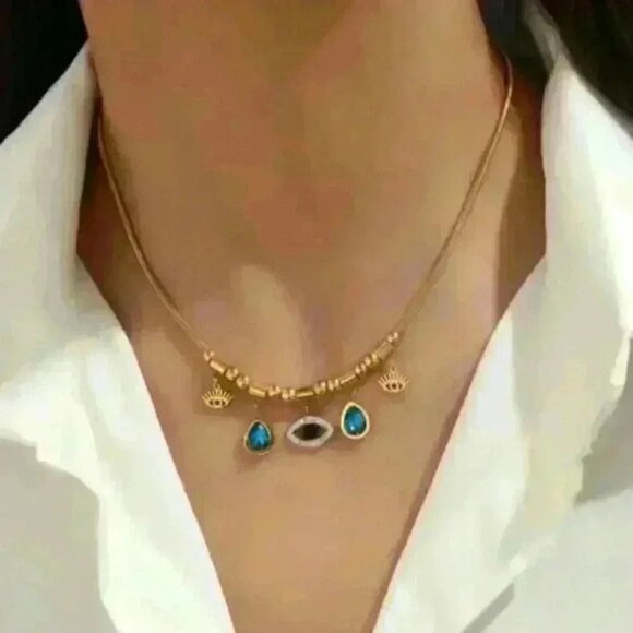 Evil Eye Charm with Teardrop Accents on 18k Gold Filled Necklace - Picture 7 of 7